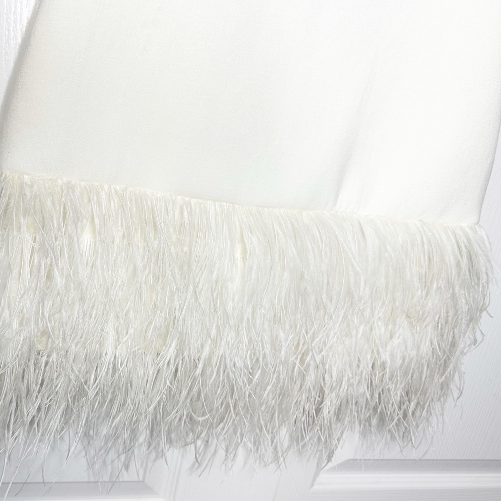 Cynthia Rowley Cream Square-Neck Mini Dress with Feather Hem - Picture 9 of 10
